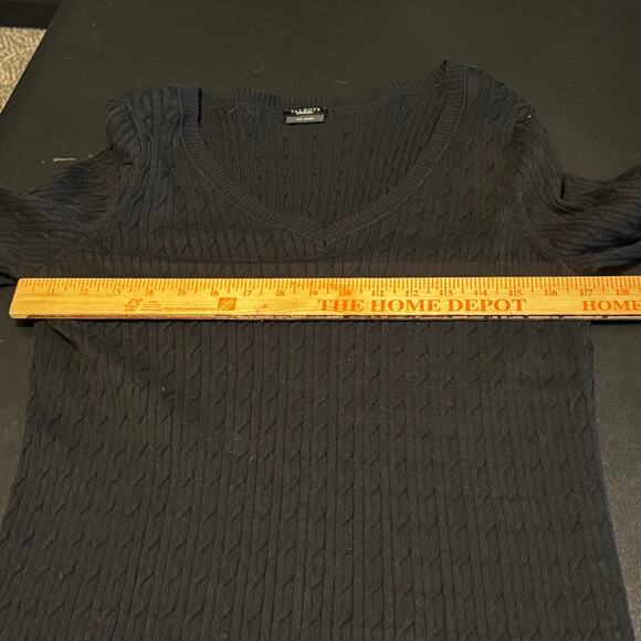Talbots Collection Black Ribbed V Neck Sweater Pima Cotton NO SIZE TAG - Picture 4 of 5